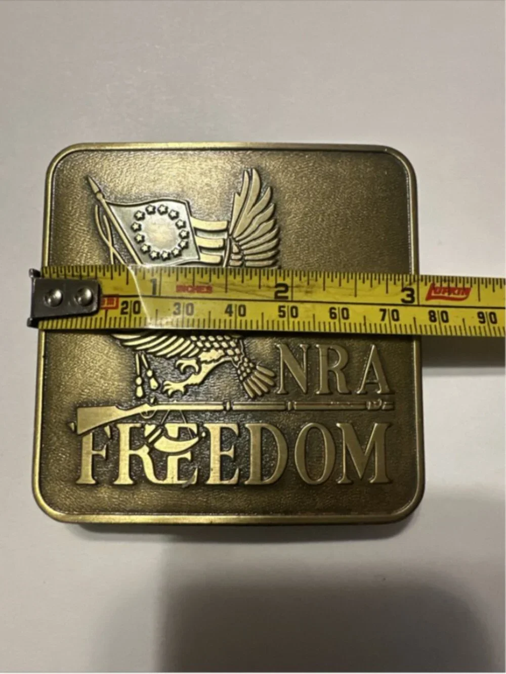 NRA FREEDOM Vintage 1970s Brass Bicentennial Belt Buckle 3 Inch Square